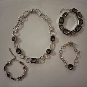 Elegant Silver Costume Jewelry Set‎ with Black Stones